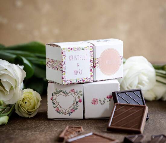 Double cube Chocolat de Mariage - thème Floral Liberty Bohème chic