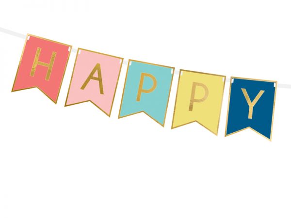 Anniversaire Enfant Bannières de fête "Happy Birthday" : couleurs assorties et or