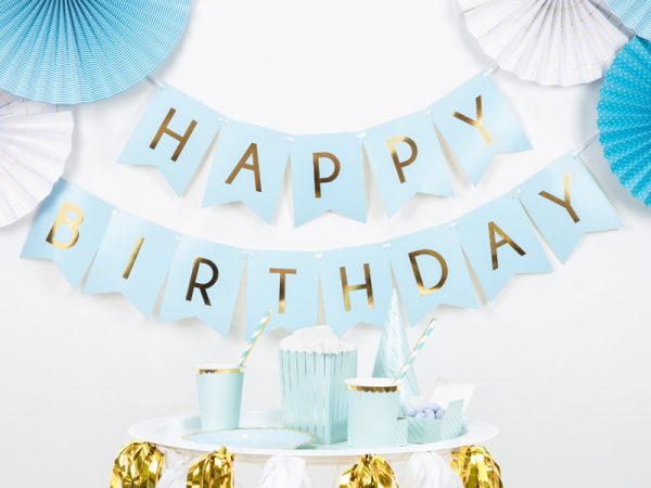 Anniversaire Enfant Bannières de fête d'anniversaire "Happy Birthday" : couleur bleu et or