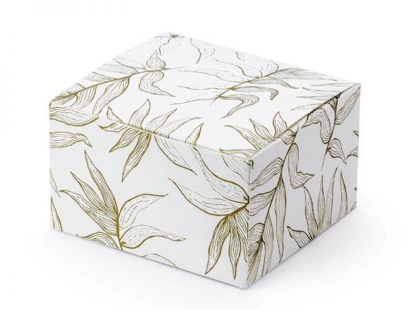 Boîtes & Sachets Boîte carrée en carton blanc avec feuilles dorées : 10 unités