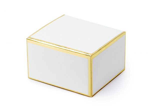 Boîtes & Sachets Boîte en carton carrée de couleur blanche et aux bords dorés : 10 unités