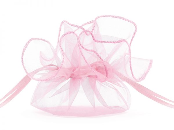Baby Shower Sac à cordon rond en organza rose : 10 pcs.
