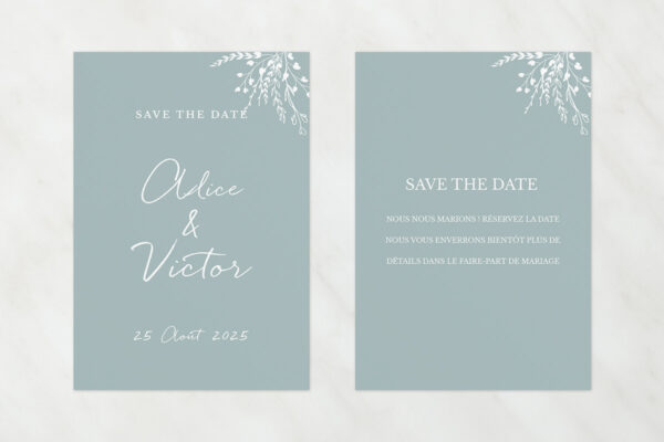 Save the Date Shot avec les cartes d'invitation à sauver la date (Floral Wreath)