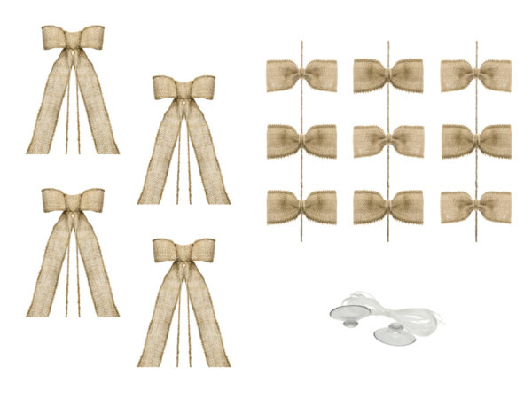 Décoration de Voiture Kit voiture de mariage marron : nœuds et guirlande en toile de jute