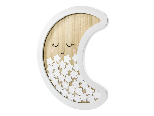 Deco Baby Shower Livre d'or en bois de la lune et des étoiles pour les bébés : couleur blanche et bois