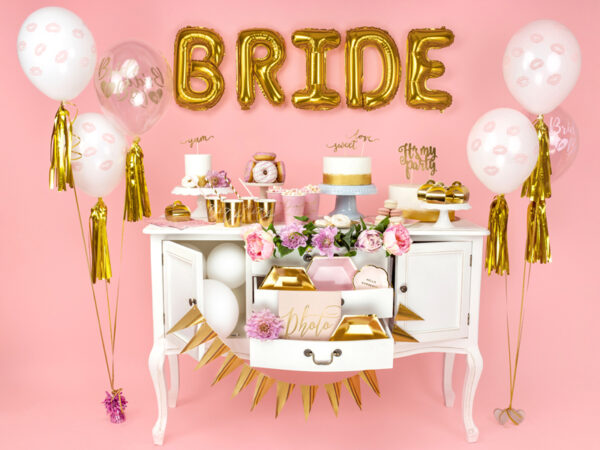 Accessoire EVJF Ballons de fête de mariage transparents "Bride to Be" couleur or : 50 unités
