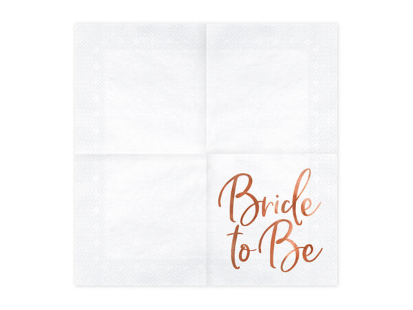 Accessoire EVJF Serviettes de table en papier blanc pour l'enterrement de vie de jeune fille : "Bride to Be" couleur or rose.