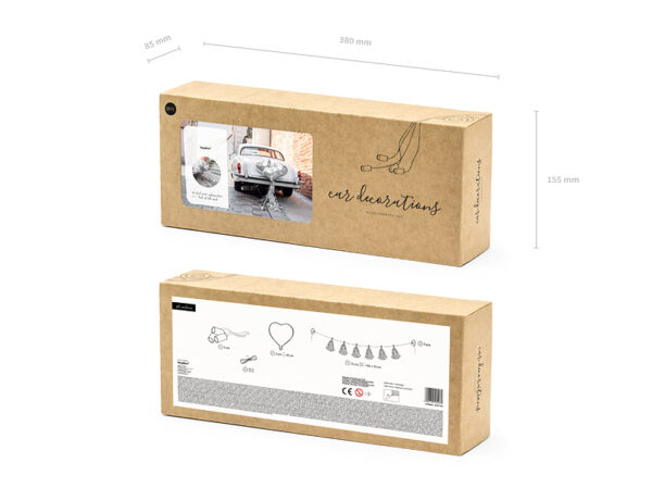 Décoration de Voiture Kit voiture de mariée argenté : ballons de mariage en feuille en forme de cœur, guirlande et boîtes de conserve