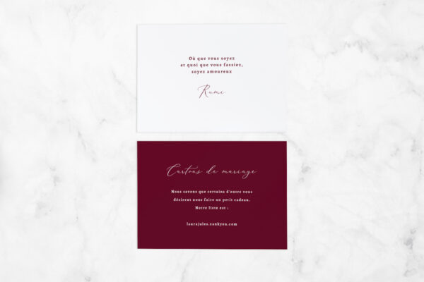 Carte d'information Mariage Cartes d'information sur le mariage Couleur unique Bordeaux