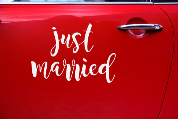Décoration Mariage Autocollant de voiture de mariage blanc : "Just Married".