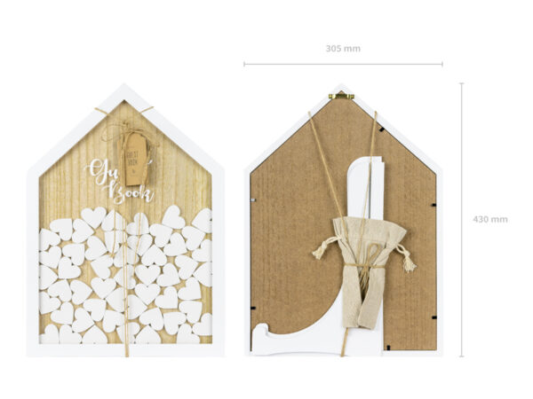 Livre d'or Mariage Livre d'or en bois : Maison avec des cœurs blancs