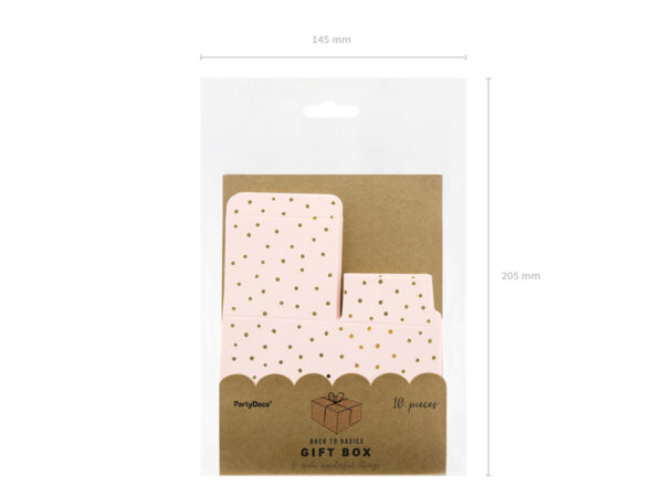 Cadeau Invité Mariage Boîte en carton carrée rose à pois dorés : 10 unités