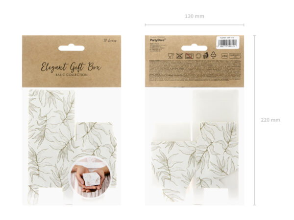 Cadeau Invité Mariage Boîte en carton carrée de couleur blanche avec des feuilles dorées : 10 Pcs.