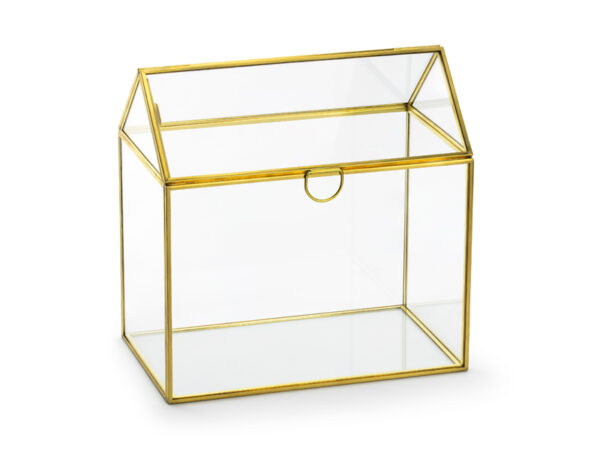 Décoration Mariage Boîte en forme de maison pour enveloppes et messages en cristal avec bords dorés