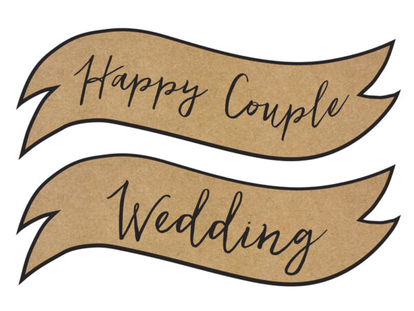 Décoration Mariage Panneaux de mariage en papier kraft avec bordure noire : "Happy Couple" et "Wedding".