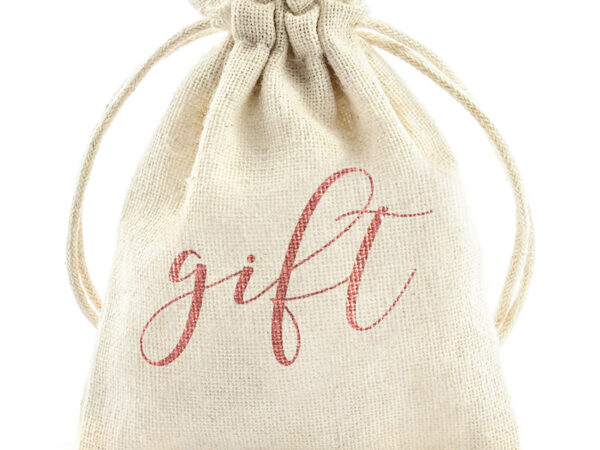 Cadeau Invité Mariage Sac à cordon en coton crème "Gift" Rose Gold : 10 pcs.