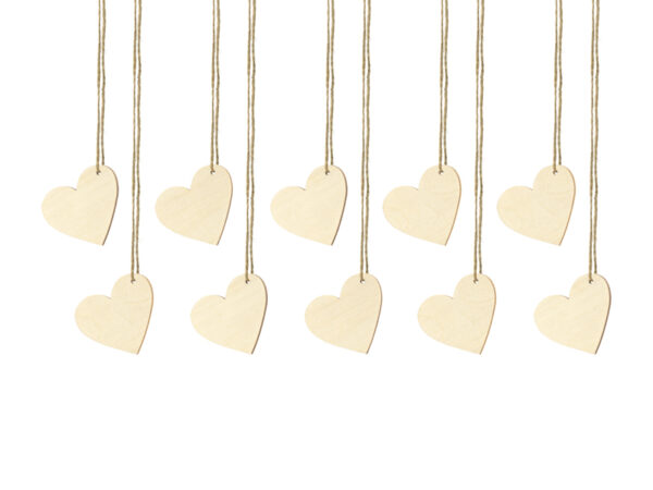 Décoration Mariage Coeur en bois avec carte à fil : 10 pcs.