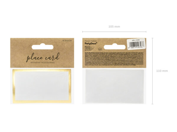 Décoration Mariage Carte en papier blanc avec bordure rectangulaire dorée : 10 pcs.