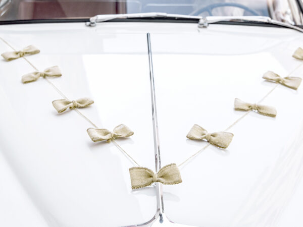 Décoration Mariage Kit voiture de mariage marron : nœuds et guirlande en toile de jute