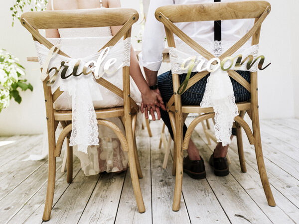 Décoration Mariage Plaques de chaise de mariage en or : "Marié, marié".