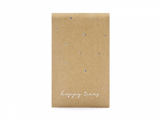 Compléments pour la Mariée Mouchoirs jetables dans une enveloppe en papier kraft avec inscription en lettres argentées "Happy Tear" : 10 pièces.