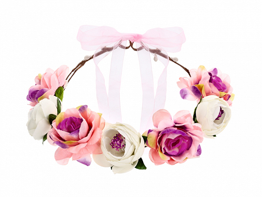 Accessoire EVJF Couronne de fleurs blanches et roses pour l'enterrement de vie de jeune fille