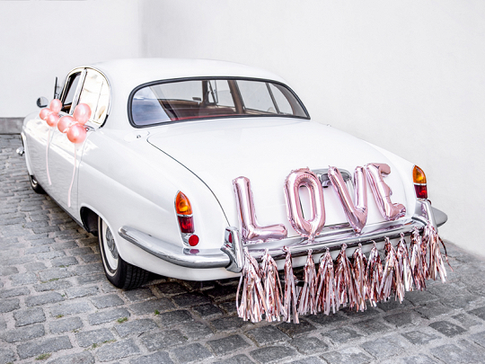Décoration Mariage Kit voiture mariée et marié or rose : ballons de mariage en feuille "Love", ballons et guirlande de mariage